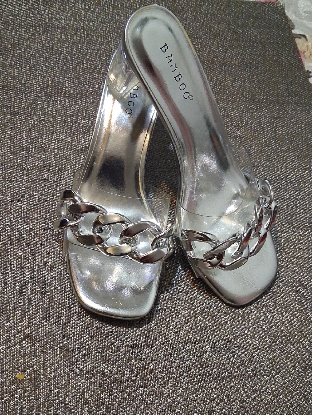 BAMBOO Silver Chain-Detail Slide Mules